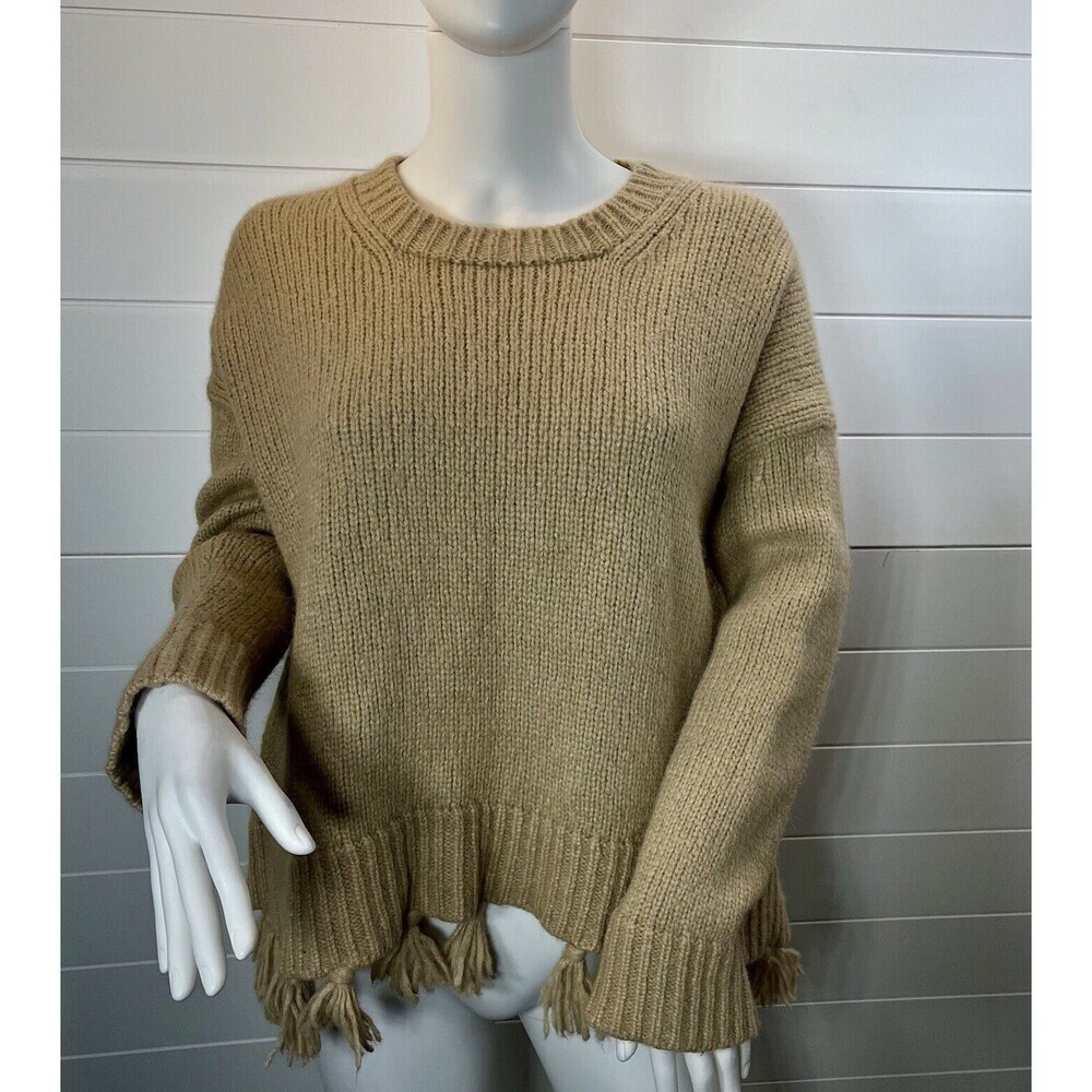 Kate Spade Broome Street Alpaca Tassel Fringe Pullover Sweater Tan Small Comfy